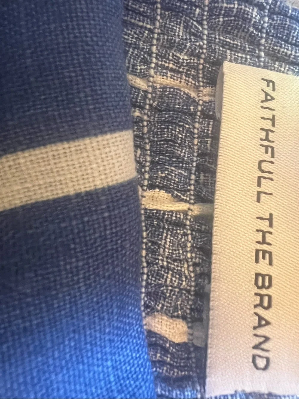 Faithfull the Brand Blue & White Striped Linen Wrap Dress Size M